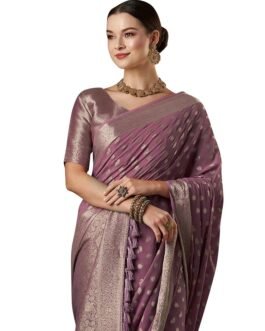 AKHILAM Women’s Georgette Geometric Printed Saree With Unstitched Blouse