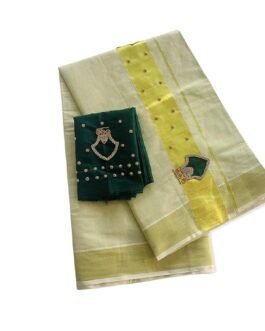 ALLUVY Women Tissue Kuthampully Kerala Kasavu Saree Tssue | Traditional South Indian Saree | Handcrafted Palakka Saree | Designer Indian Saree – Dark Green Ktm-668