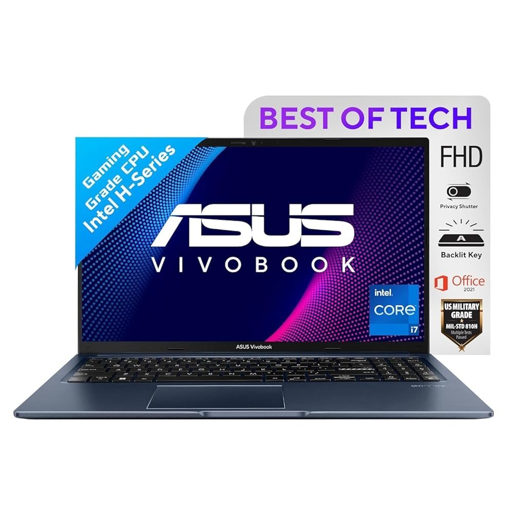 ASUS Vivobook 15, 15.6″ (39.62cm) FHD, 60Hz, Core i7-12700H 12th Gen, Thin and Light Laptop (16GB RAM/512GB SSD/Iris Xᵉ Graphics/Windows 11/Office 2021/Quiet Blue/1.7 Kg),…