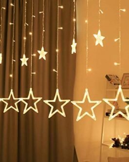 Desidiya 12 Stars 138 Led Curtain String Lights Window Curtain Lights with 8 Flashing Modes Decoration for Christmas, Wedding, Party, Home, Patio Lawn Warm White (138 Led-Star,…