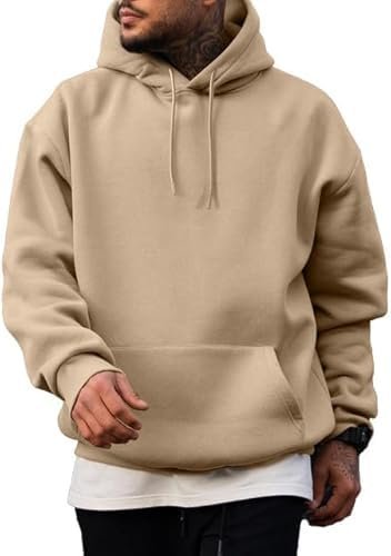 Emavic Men’s Casual Fleece Hoodie Sweatshirt Solid Hooded Collar Drawstring Long Sleeve Pullover