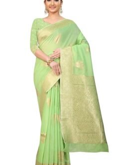 Enthone Women’s Cotton Gold Zari Woven Thread Saree With Unstitched Blouse Piece