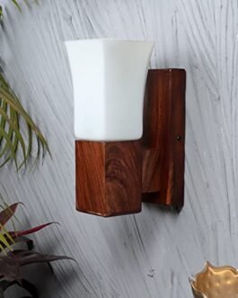 Green House 100% Handmade Sheesham Wood Wall Light Lamp | White Square Glass with E27 Bulb Holder(Bulb not Included) | Perfect Diwali Home Decor Lighting for Bedroom, Living…