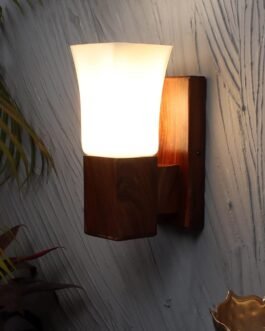 Green House 100% Handmade Sheesham Wood Wall Light Lamp | White Square Glass with E27 Bulb Holder(Bulb not Included) | Perfect Diwali Home Decor Lighting for Bedroom, Living…