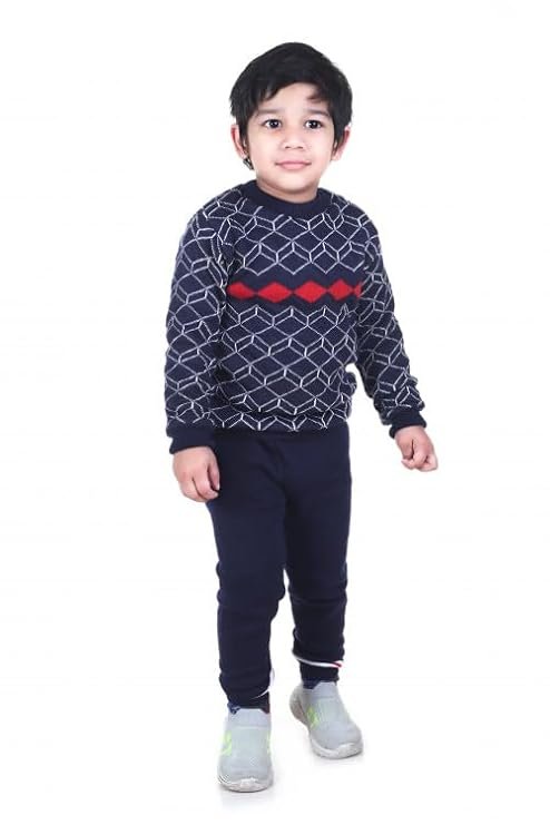 GTWO Full Sweater for Kids Boys and Girls Winter Wear Woolen Round Neck Pullover Sweater Pajami Set- Pack of 1