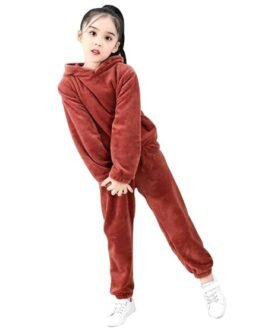 IKKAI Unisex Winter Style Pajama Sets for (Girls/boy) Hoodie Cold-Weather Fleece and Pants Soft Fabric with Casual wear Kid’s Pack of 1