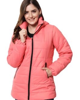 KOTTY Women Nylon Peach Pink Solid Puffer Jacket