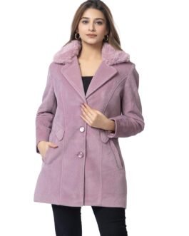 Lady Leaf Winter Wear Casual & Party Wear Outdoor Soft & Warm Solid Acrylic Full Sleeve Lavender Collared Women’s Coat Blazer (9854)