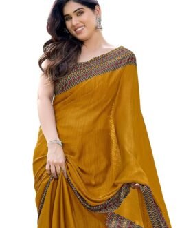 MIRCHI FASHION Women’s Stylish Chiffon Contrast Border-Pallu Printed Saree with Blouse Piece