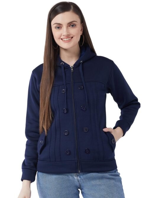 Pivl Casual Solid Full Sleeves Stylish Women Fleece Jacket with Zip for Winter II Zipper Hoodie II Hooded Neck II Winter Wear II