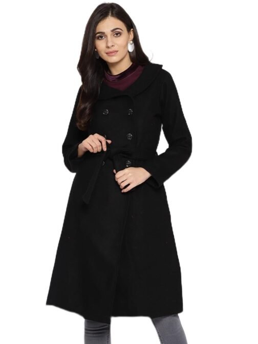 PoshBery Athena Women Black Solid Longline Overcoat