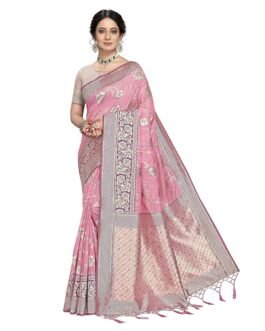 Rekha Maniyar Womens Cotton Woven Banarasi Silk Saree With Unstitched Blouse (KALPANA)