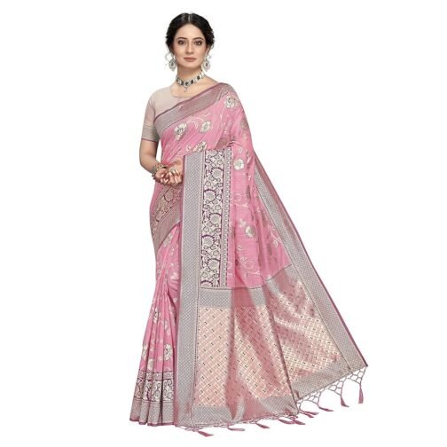 Rekha Maniyar Womens Cotton Woven Banarasi Silk Saree With Unstitched Blouse (KALPANA)