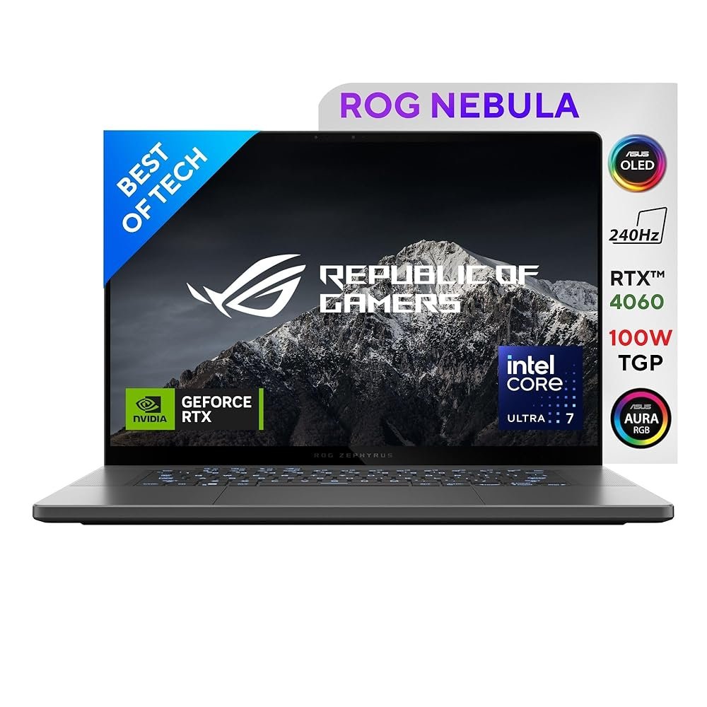 ROG Zephyrus G16, 16 “(40.64cm) 2.5K OLED ROG Nebula Display 240Hz, Ultra 7 155H, Gaming Laptop (16GB LPDDRX/1TB SSD/NVIDIA GeForce RTX 4060 /Win11/Office 2021/Eclipse Grey/1.85…